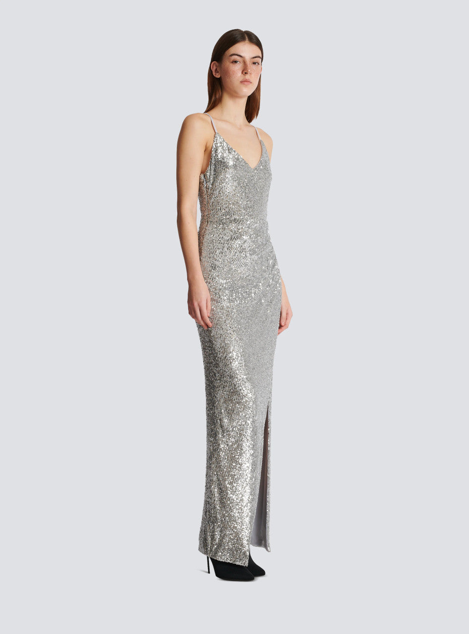 Balmain Long sequinned dress Silver