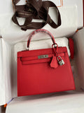 HERMES KELLY 28 SELLIER RED EPSOM PALLADIUM HARDWARE