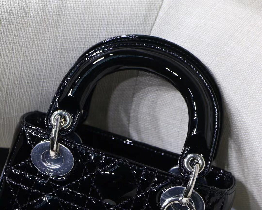 Christian Dior MINI LADY DIOR BAG Black Patent Cannage Calfskin