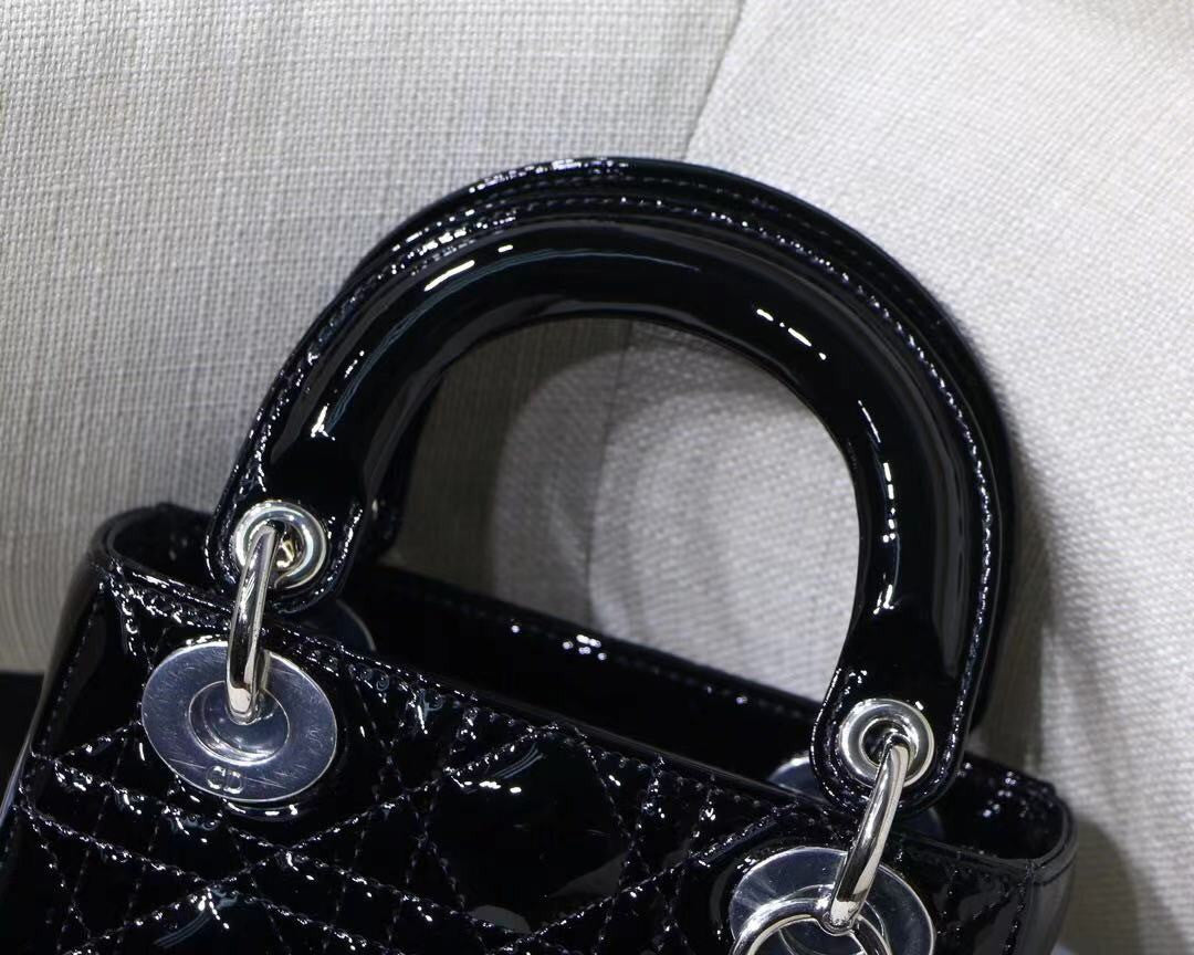 Christian Dior MINI LADY DIOR BAG Black Patent Cannage Calfskin