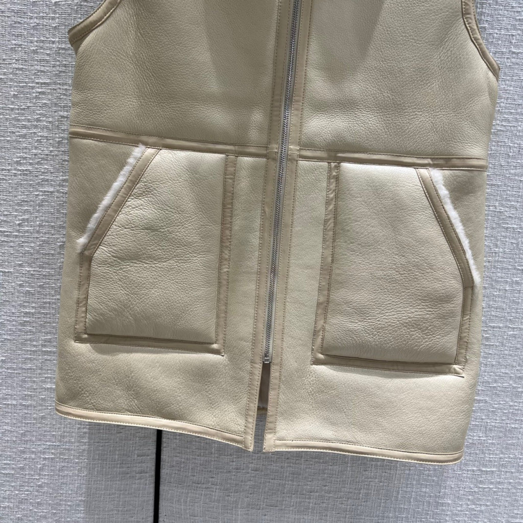 Hermès Reversible long leather vest Ivory