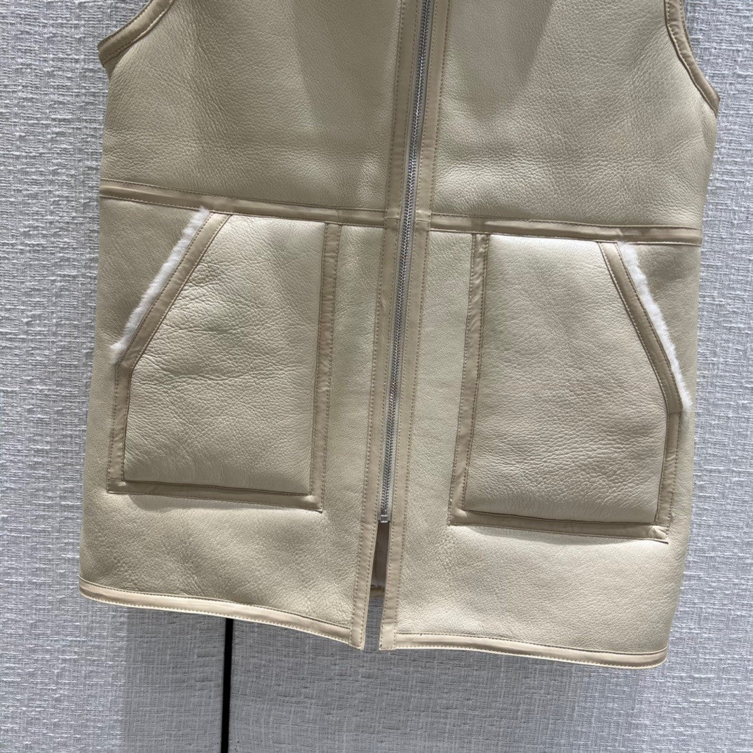 Hermès Reversible long leather vest Ivory