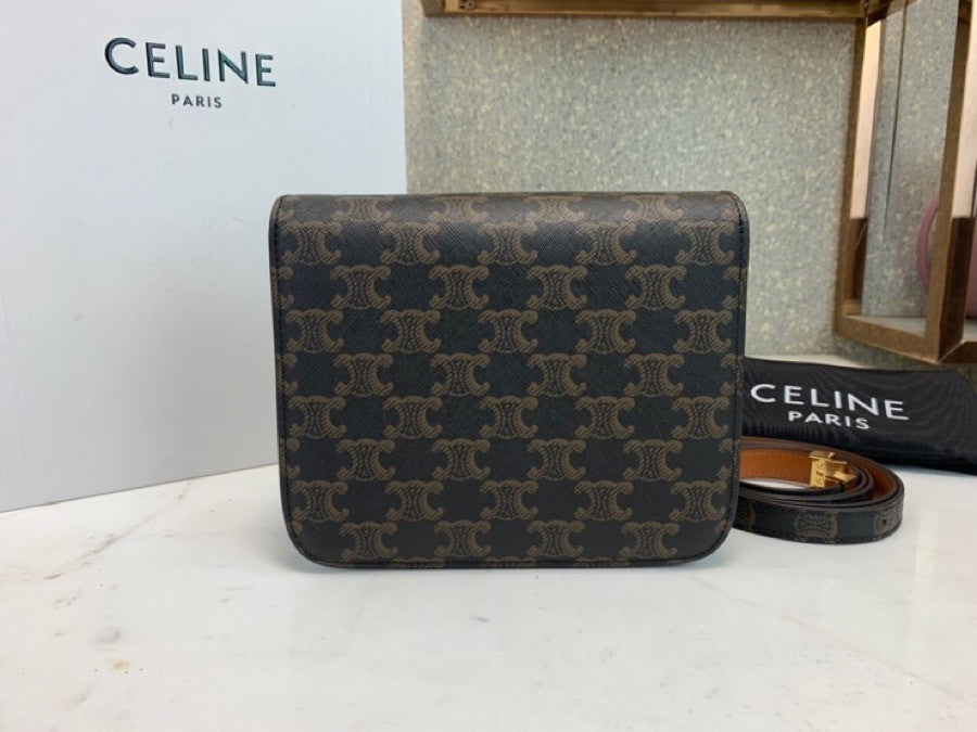 Celine MEDIUM TRIOMPHE BAG IN TRIOMPHE CANVAS AND CALFSKIN
