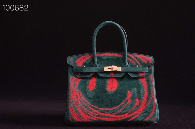 HERMES LIMITED EDITION SUEDE BIRKIN 30 BAG RARE DOBLIS GREEN PALLADIUM HARDWARE