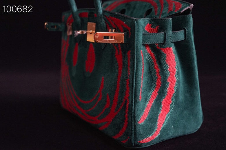 HERMES LIMITED EDITION SUEDE BIRKIN 30 BAG RARE DOBLIS GREEN PALLADIUM HARDWARE