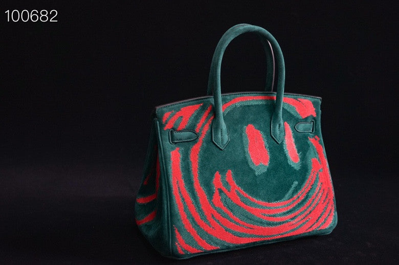 HERMES LIMITED EDITION SUEDE BIRKIN 30 BAG RARE DOBLIS GREEN PALLADIUM HARDWARE