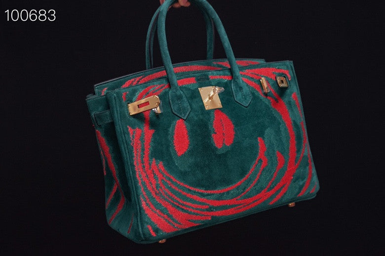 HERMES LIMITED EDITION SUEDE BIRKIN 30 BAG RARE DOBLIS GREEN PALLADIUM HARDWARE