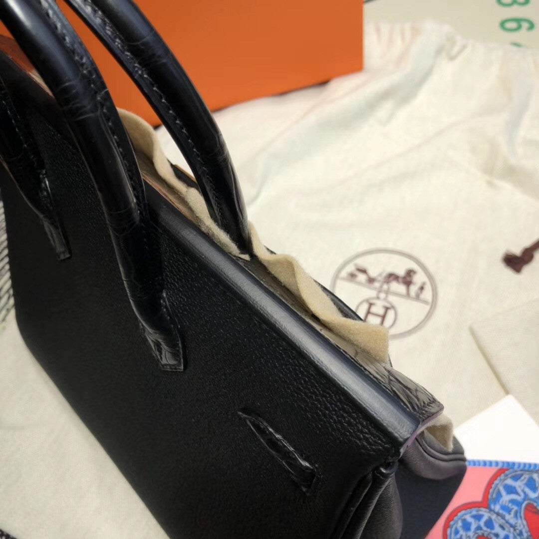 Hermes Birkin 30 Bag Limited Edition Patchwork Black Alligator