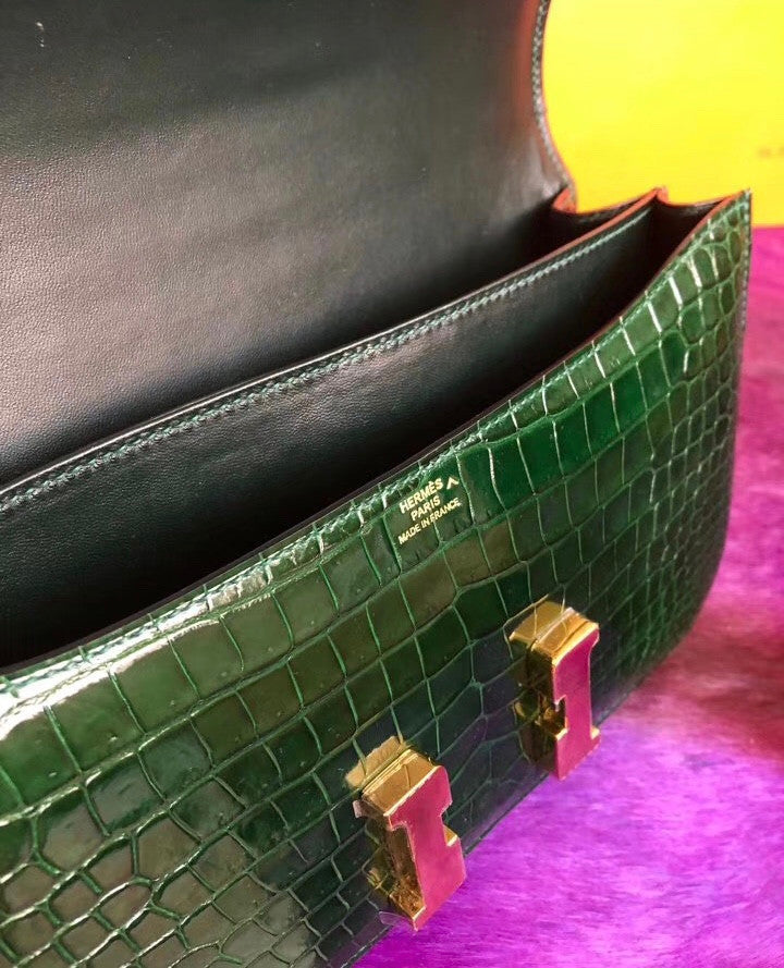 Hermes 6L Vert Bengale Emerald Constance 26 Shiny Porosus Crocodile