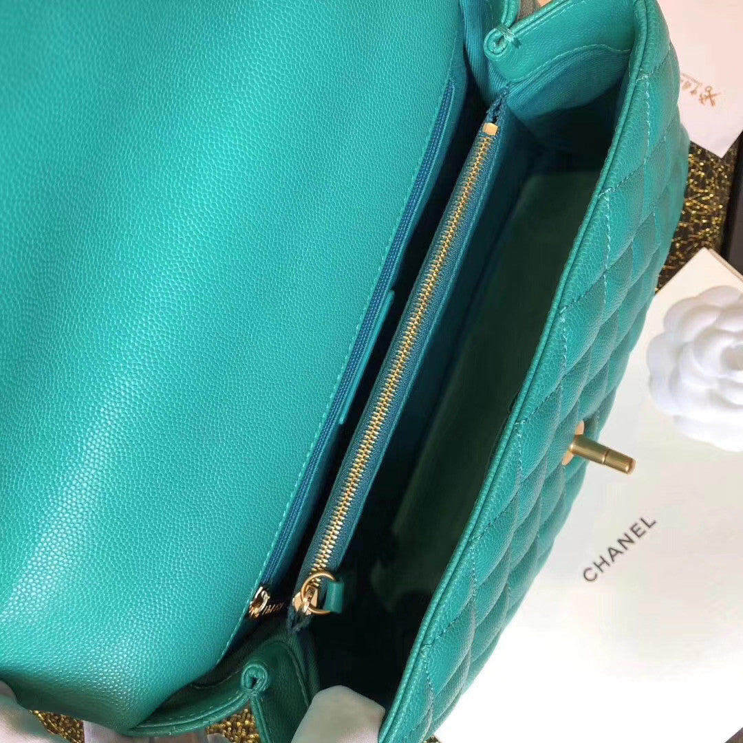 Chanel Small Coco Handle Bag in Calfskin Handle Green