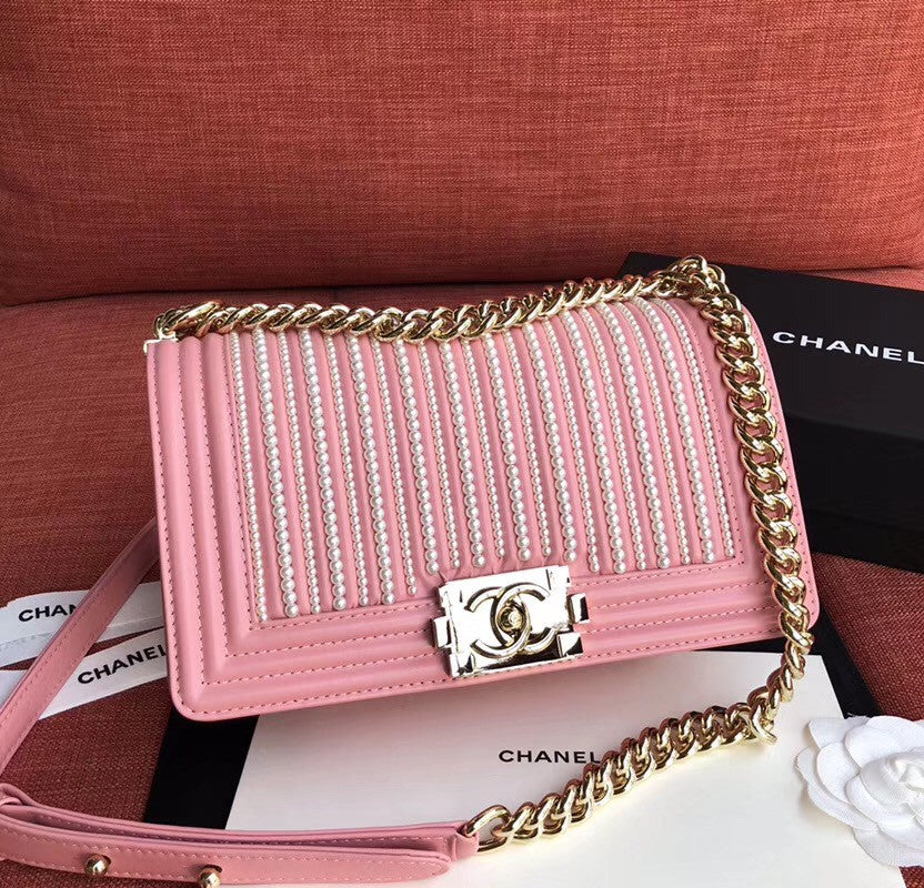 Chanel  BOY CHANEL Handbag With Imitation Pearls Pink