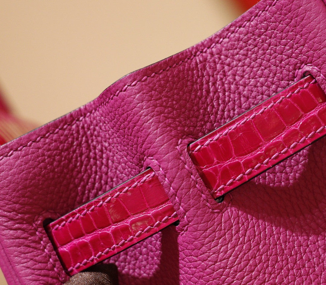 Hermes Birkin Touch 30 J5 Rose Sheherzade Shiny Niloticus Crocodile & Magnolia Togo leather with Gold Hardware