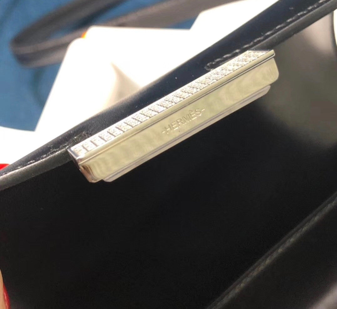 Hermes Black Box Leather  Constance 23 Bag with Diamonds