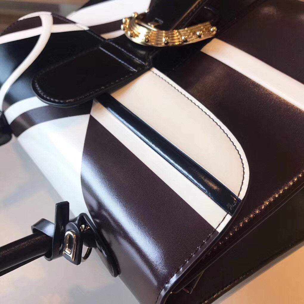 Delvaux Brillant MM Leather Satchel with Black & White geometric pattern