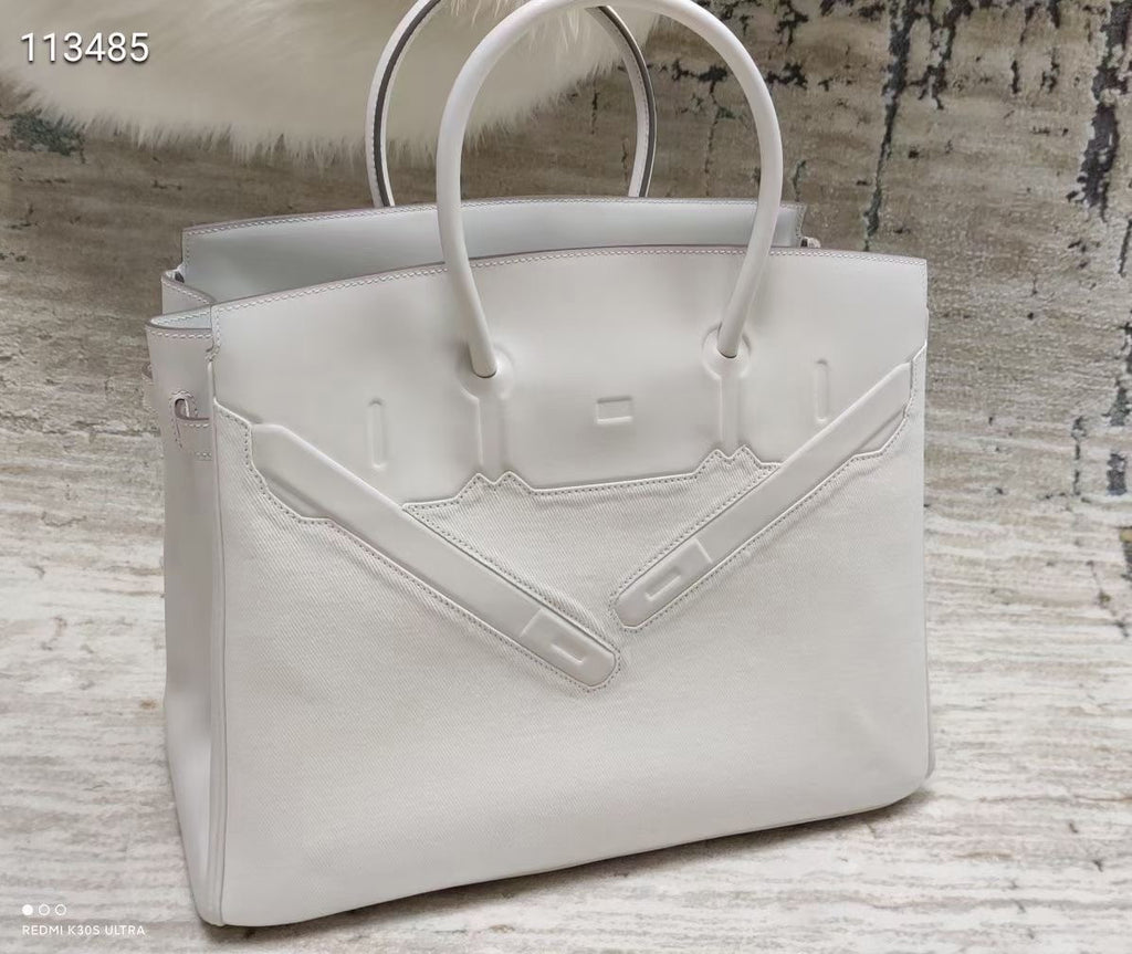 Hermes Shadow Birkin 35 White Swift Palladium Hardware