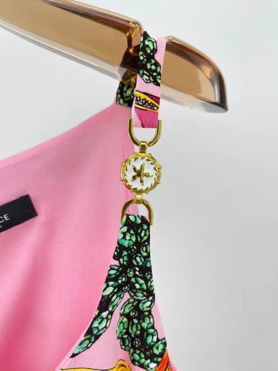 Versace TRÉSOR DE LA MER PRINT MIDI DRESS PINK