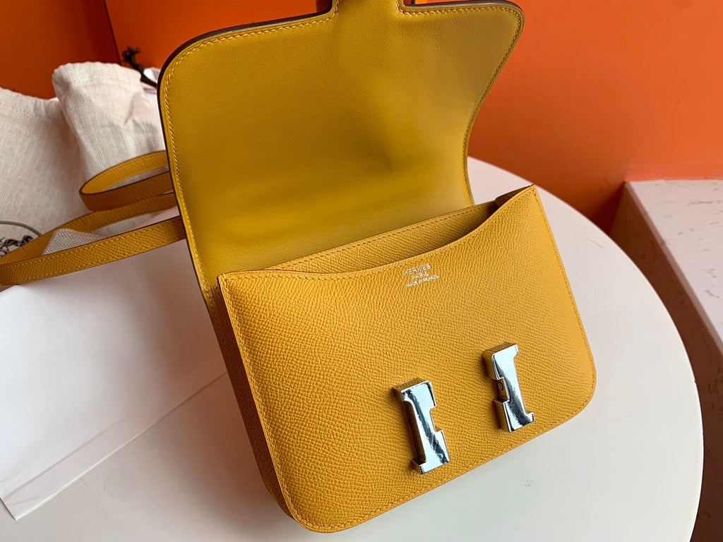 Hermes 9D Amber Constance 18 Epsom bag with Palladium Hardwares