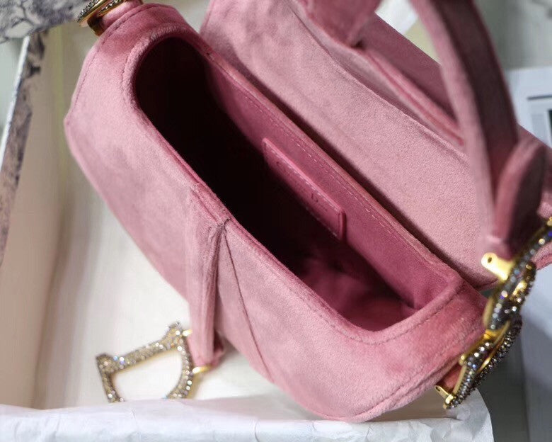 Christian Dior MINI SADDLE VELVET BAG PINK