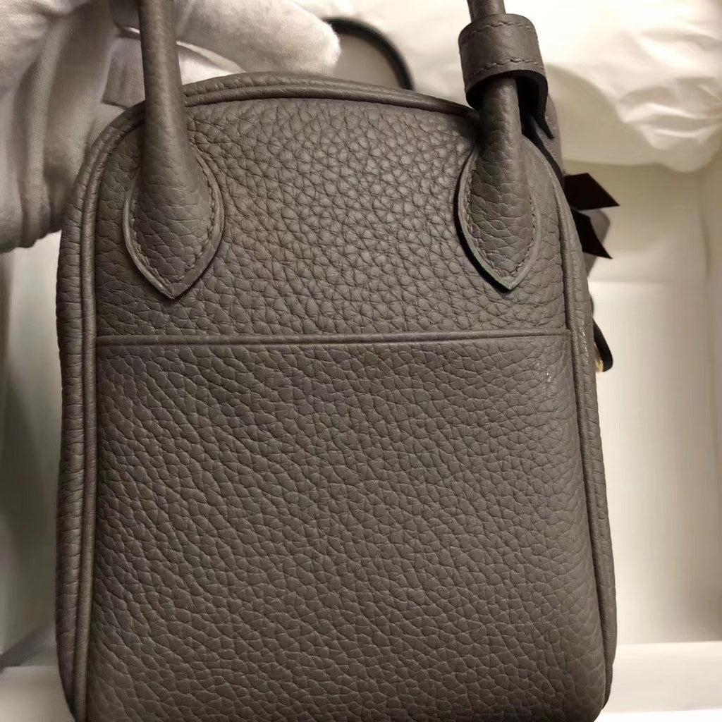 Hermès Mini Lindy 20cm Bag  8F Etain Taurillon Clemence Leather Gold Hardware