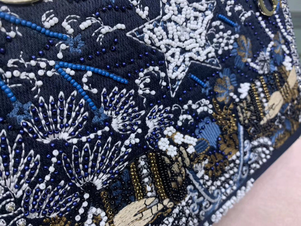 Christian Dior STARS LADY DIOR MEDIUM TAROT BEADED CANVAS BAG