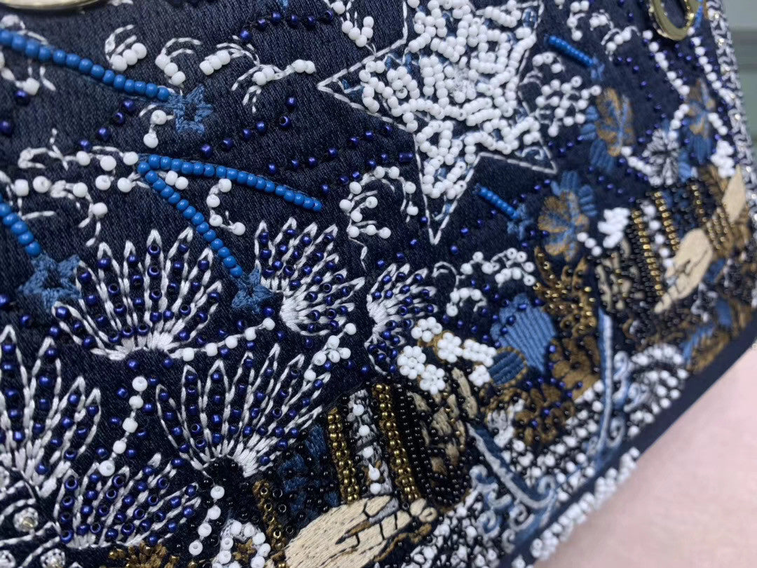 Christian Dior STARS LADY DIOR MEDIUM TAROT BEADED CANVAS BAG