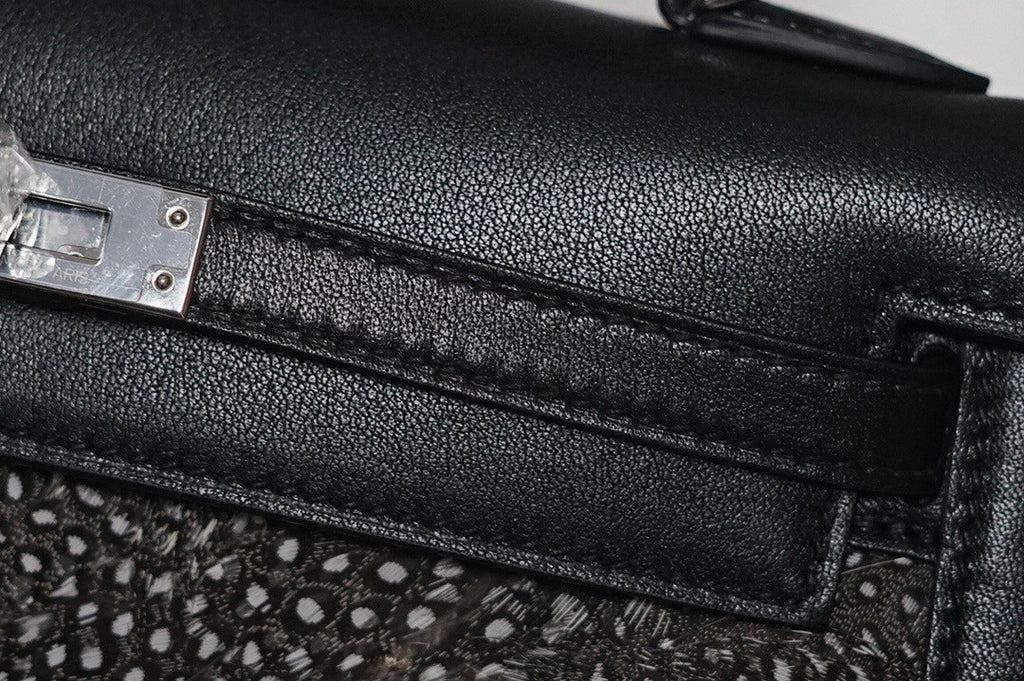 Hermes  FEATHER KELLY 25 Black Peacock feather & Box Leather with Palladium Hardware
