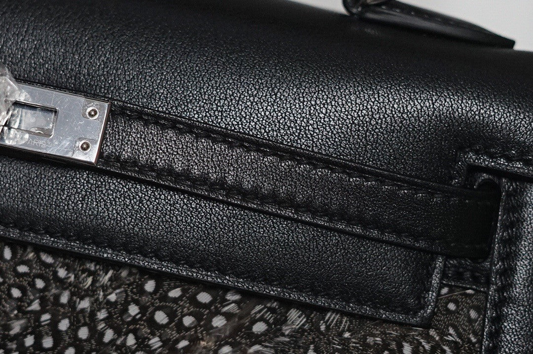 Hermes  FEATHER KELLY 25 Black Peacock feather & Box Leather with Palladium Hardware