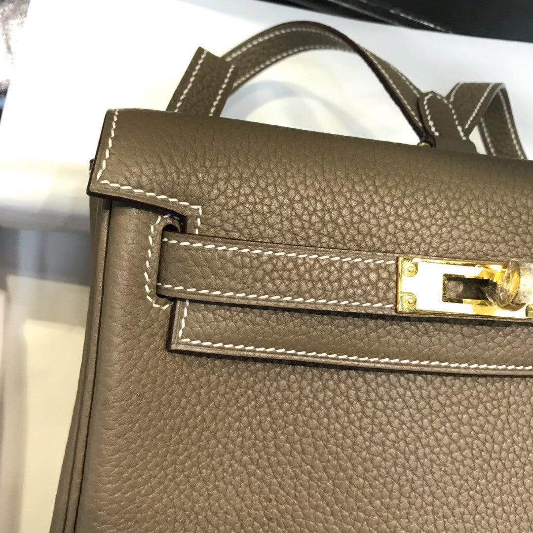 Hermes Kelly Ado backpack Etoupe