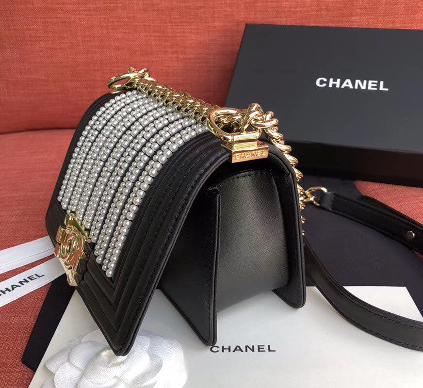 Chanel Small BOY CHANEL Handbag With Imitation Pearls Black