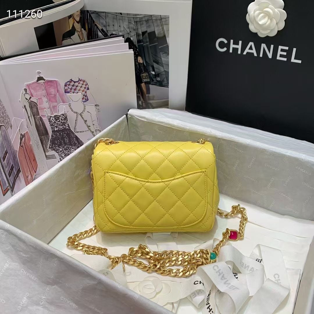 Chanel Flap Bag with Resin & Gold-Tone Metal Yellow Mini