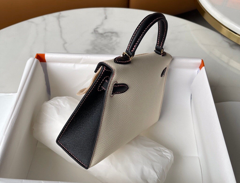 Hermes Black/Craie Mini Kelly II 20 Epsom Gold Hardware
