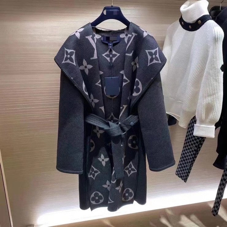 Louis Vuitton 1A82GO HOODED WRAP COAT WITH BELT