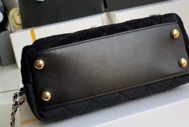 Chanel Mini Velvet Flap Bag with Top Handle and Diamond hardware