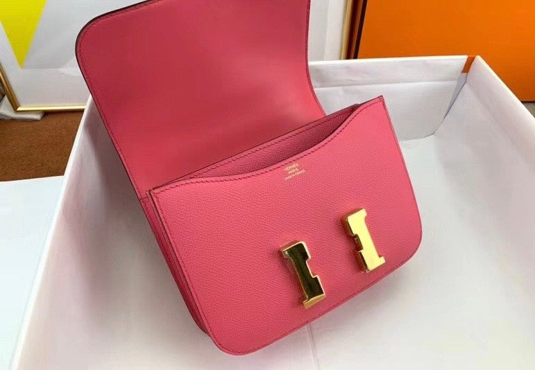 Hermes 8W Rose Azalee Constance Epsom leather 18cm Gold Hardware