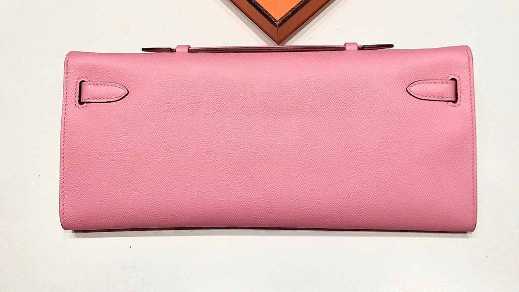 HERMES KELLY CUT CLUTCH BAG SAKURA PINK EPSOM GOLD HARDWARE