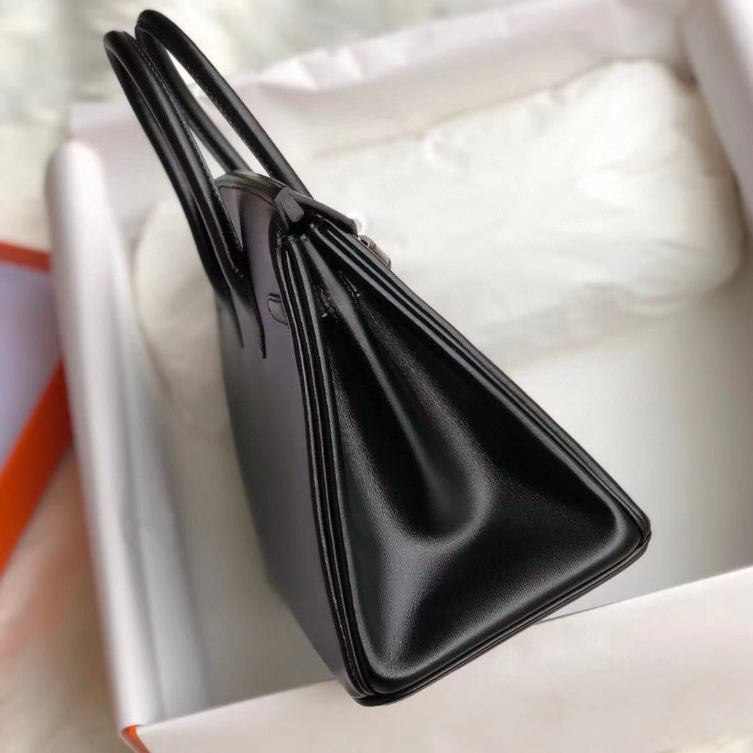 Hermes Black RETOURNE Birkin 30 Box Calf Palladium Hardware