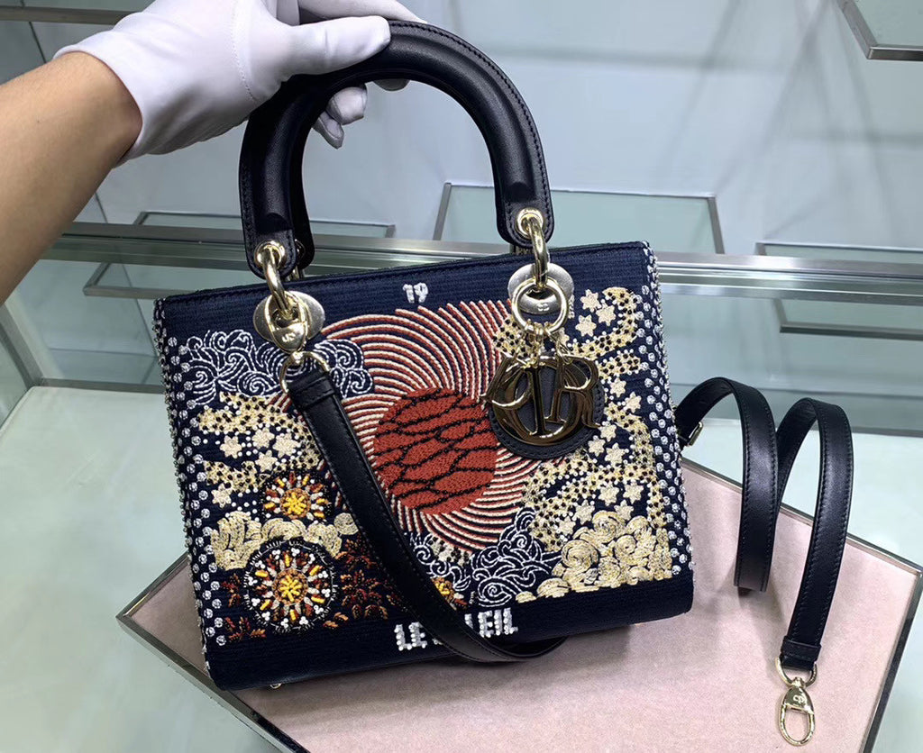 Christian Dior SUN LADY DIOR MEDIUM TAROT BEADED CANVAS BAG