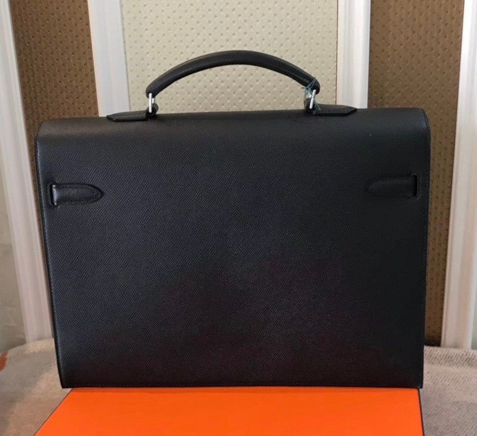 Hermes Kelly Depeche 38 Briefcase in Black with Palladium Hardware