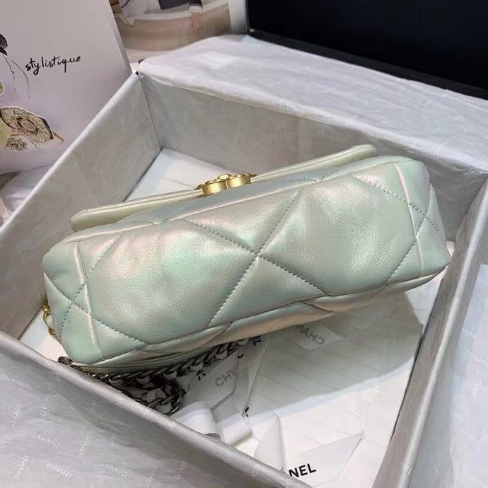 CHANEL 19 Iridescent White Flap Bag