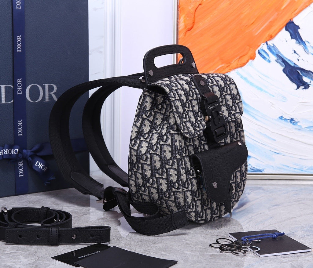 Christian Dior MINI SADDLE BACKPACK Navy Blue Dior Oblique Jacquard