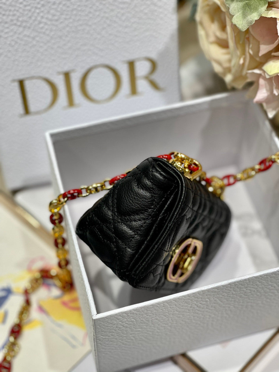 Christian Dior MICRO DIOR CARO BAG Black Supple Cannage Calfskin