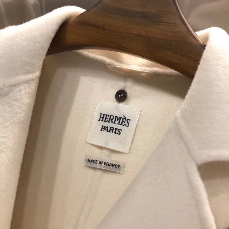 Hermes Double-sided Esprit Peignoir cashmere coat Blanc Cassé