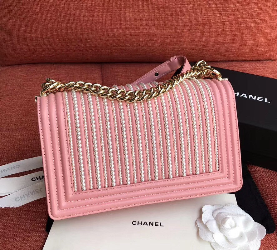 Chanel  BOY CHANEL Handbag With Imitation Pearls Pink