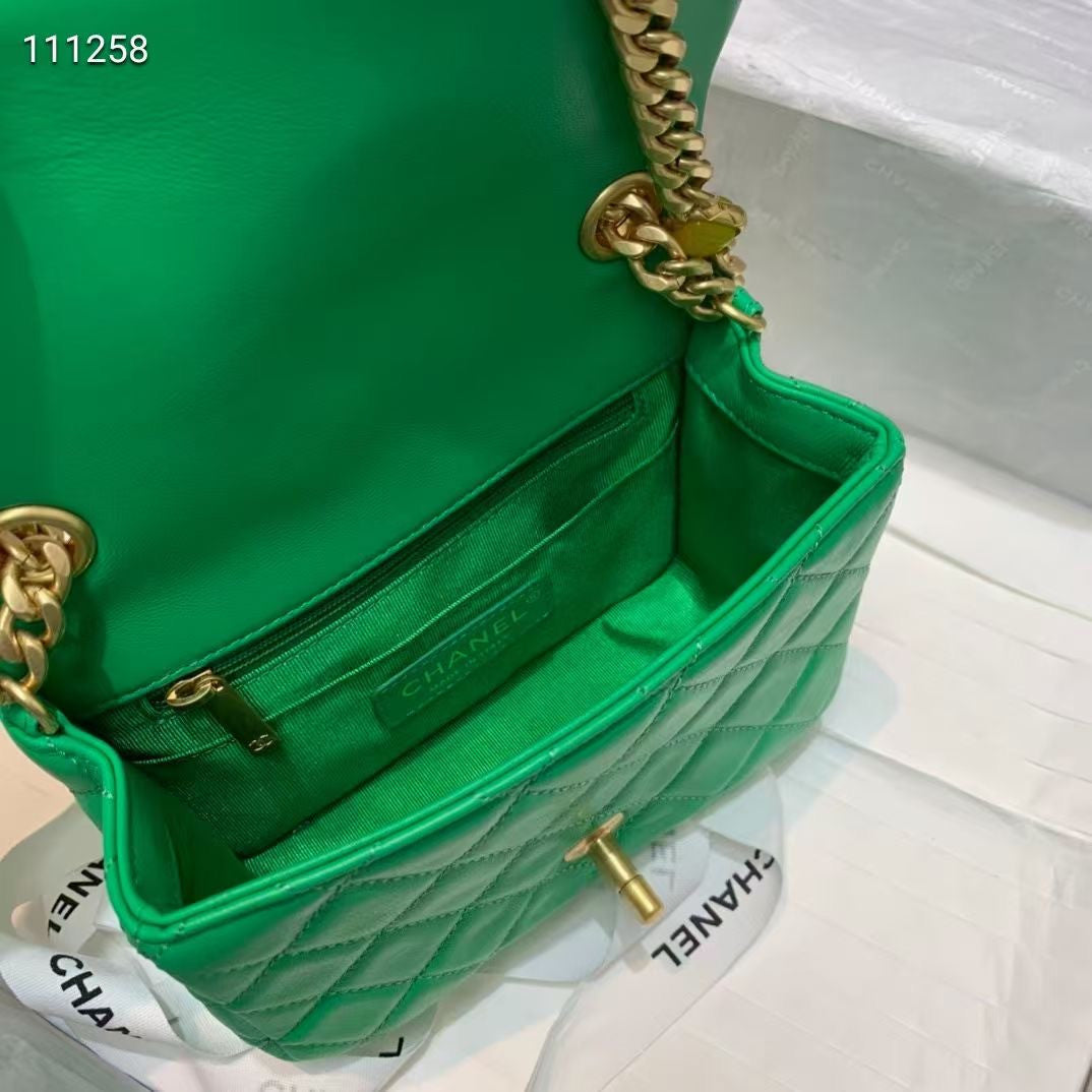 Chanel Flap Bag with Resin & Gold-Tone Metal Green Mini