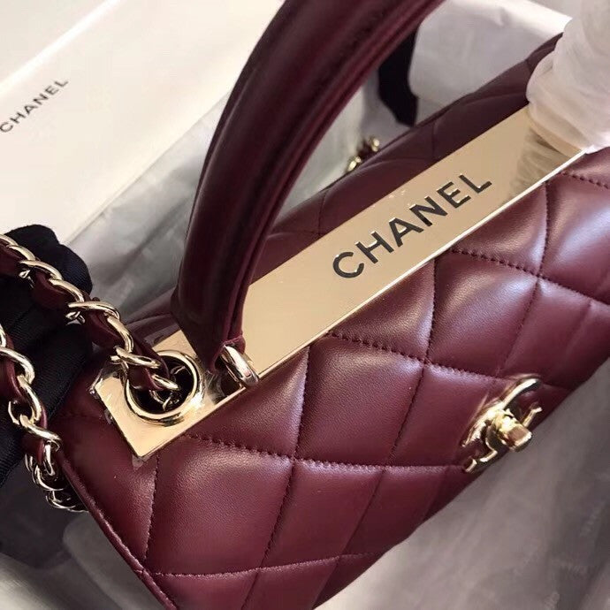 Chanel  Small Trendy CC Top Handle Bag Quilted Lambskin Bordeaux