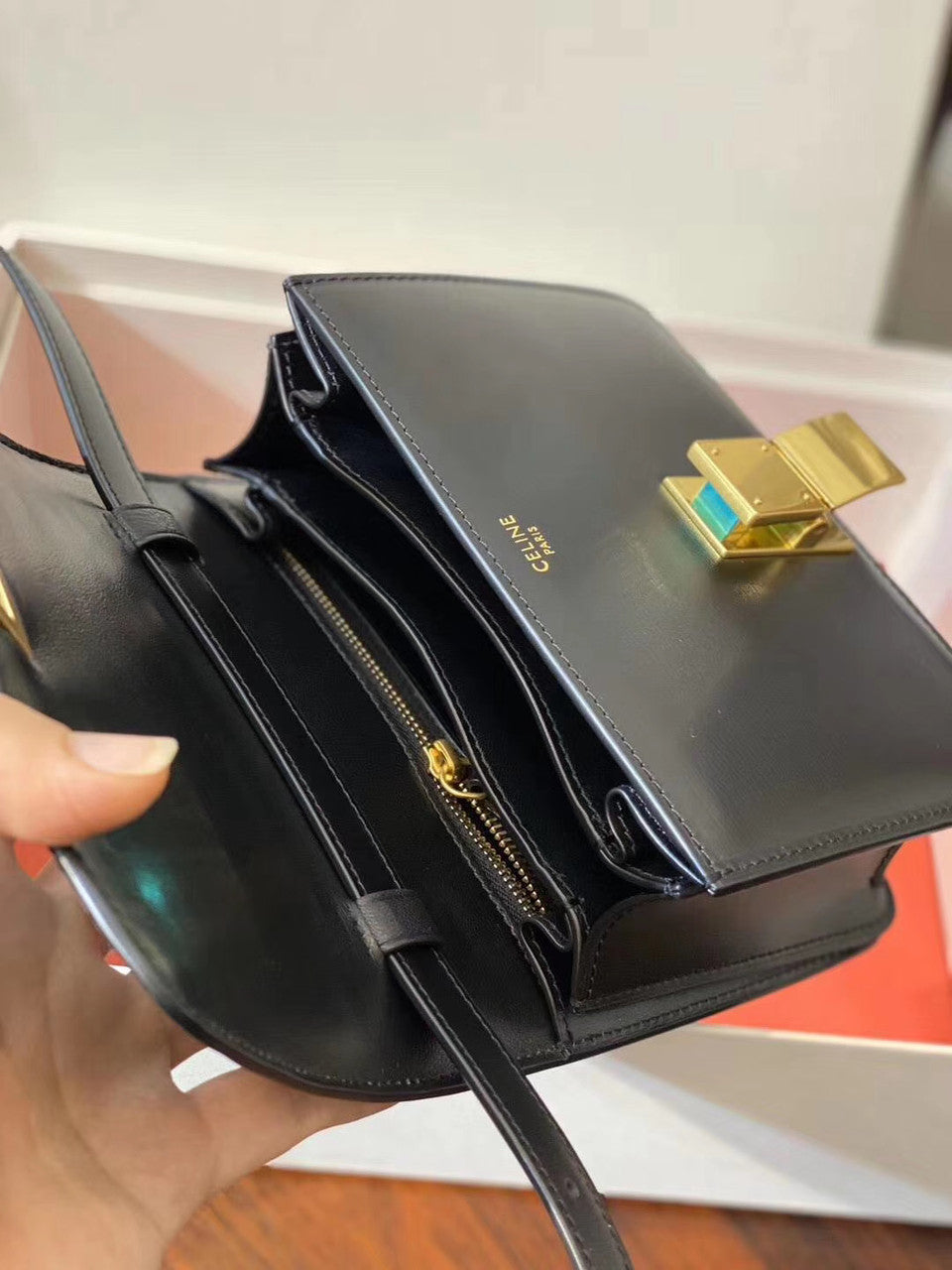 Celine SMALL CLASSIC BAG IN BOX CALFSKIN BLACK