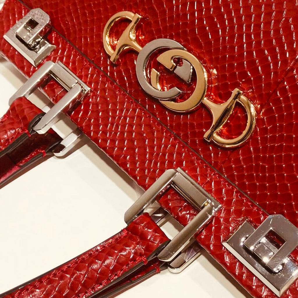 Gucci Red Zumi snakeskin medium top handle bag