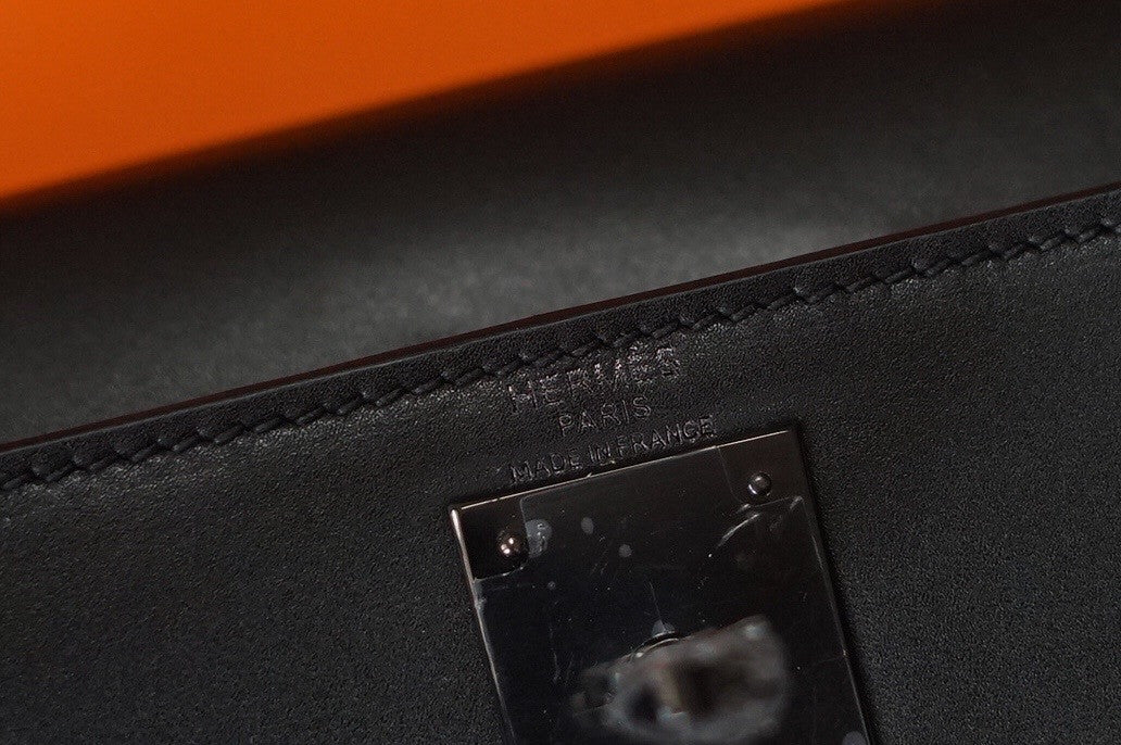 Hermes  FEATHER KELLY 32 Black feather & Swift  with Palladium Hardware