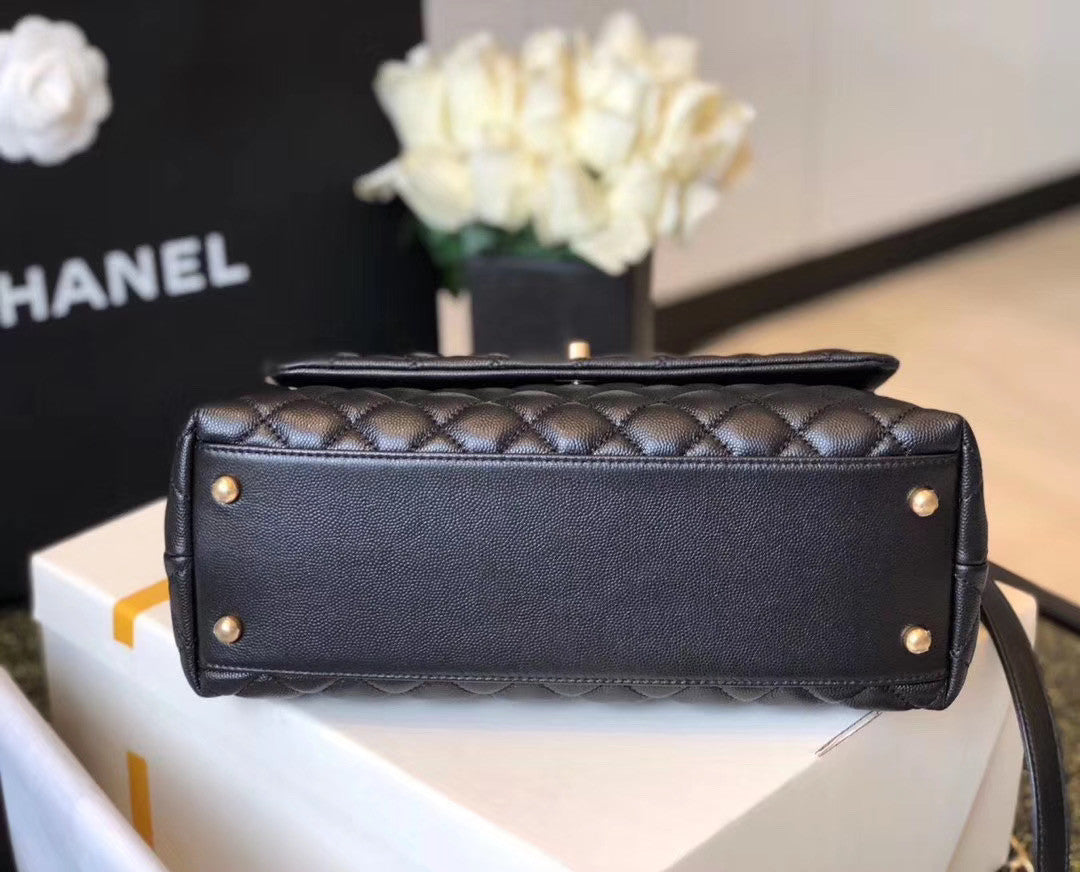 Chanel Mini Coco Handle Bag with Calfskin  Handle Black