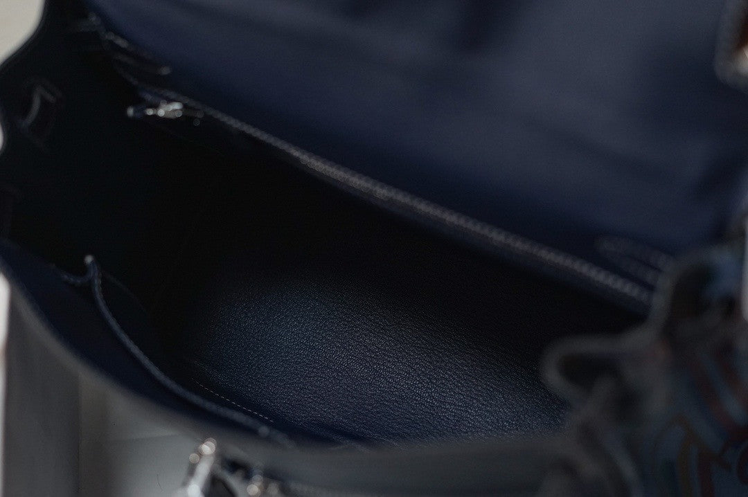 Hermès Kelly Lakis 32 Blue Swift  Palladium Hardware